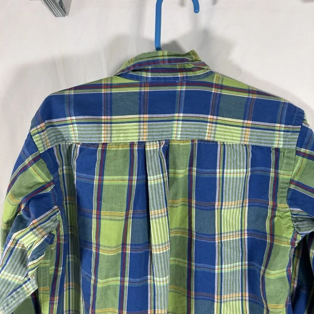 Ralph Lauren Dress Shirt Boys 6 Green Blue Plaid Button Up Long Sleeve Cotton